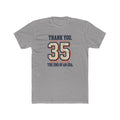 Thank You, 35 design on solid light grey fitted tee, front view